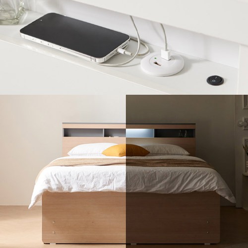 LED 조명 + USB 안방 침실 더블 부부 침대 프레임 퀸 (중앙서랍 2도어)